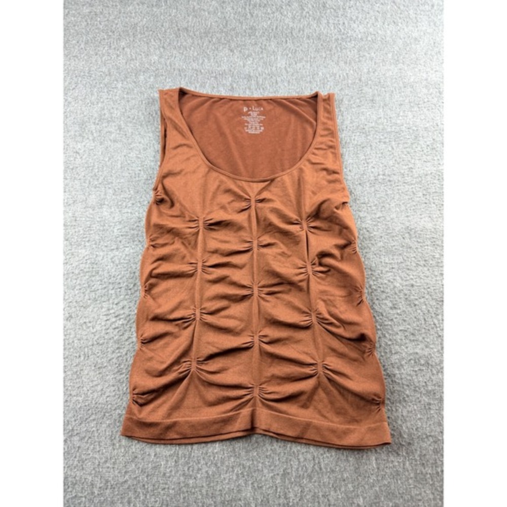P. Luca Tank Top Women S/M Brown Ruched‎ Textured Scoop Neck Sleeveless Stretch